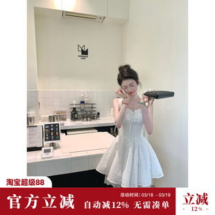 Sun雅乔【春日小白花】2026春夏新款甜辣棉刺绣小白裙短款连衣裙