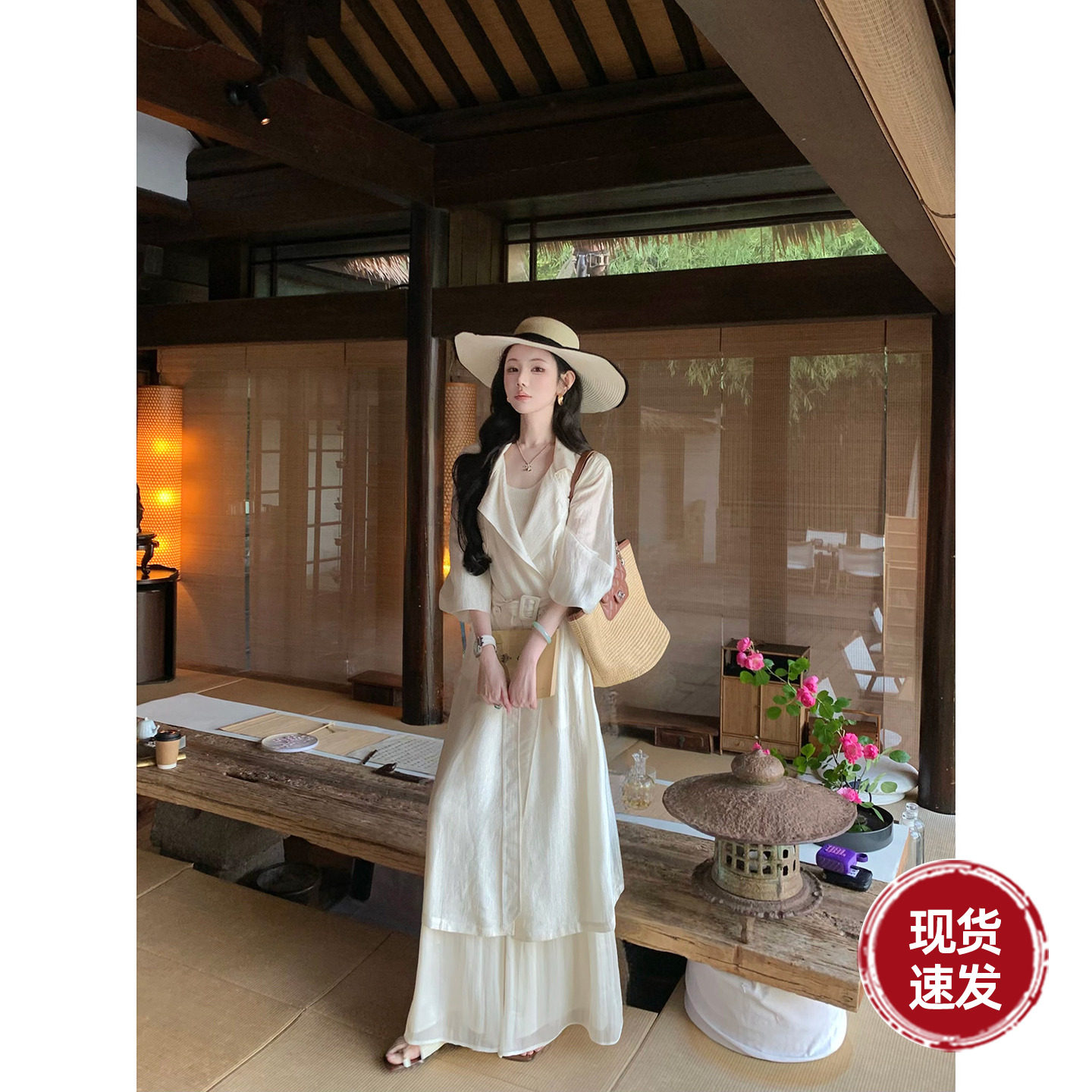 Sun雅乔【拿破仑】夏季长袖中长高级醋酸防晒风衣外套女宽松薄款