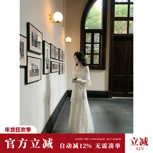 Sun雅乔【月下伊人】秋冬清冷感针织加厚网纱蕾丝拼接长袖连衣裙