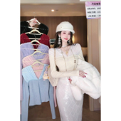 Sun雅乔 弹力网纱拼接针织打底上衣 内搭长袖 纯欲海洋 春冬新款