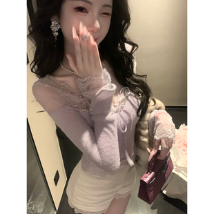 打底上衣女长袖 秋冬毛茸茸软蕾丝拼接针织衫 柔柔奶芙 Sun雅乔