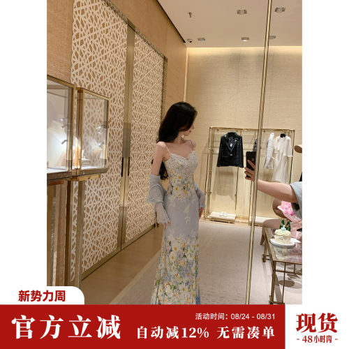 Sun雅乔【秘密花园高定版】夏季修身连衣裙时尚轻奢印花桑蚕丝裙