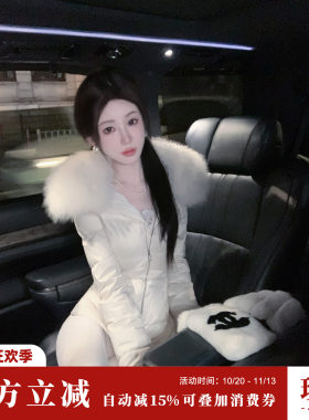 Sun雅乔【韩女芭蕾】冬装绑带长短款修身韩系狐狸毛领三防羽绒服