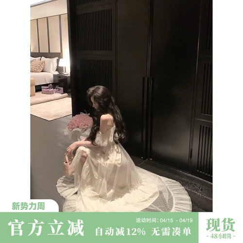 Sun雅乔【白日遐想】夏季甜美优雅A字法式温柔蕾丝网纱大摆连衣裙