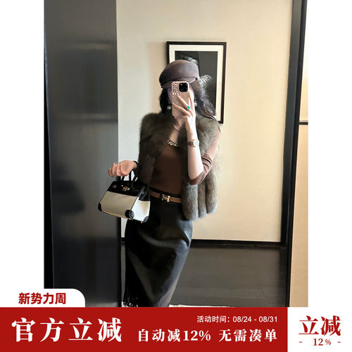 Sun雅乔【蕾丝皮裙】秋冬新款皮裙下摆蕾丝拼接中长包臀半身裙子