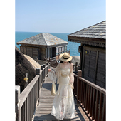 Sun雅乔 一见钟情 重工刺绣拼接吊带连衣裙度假裙