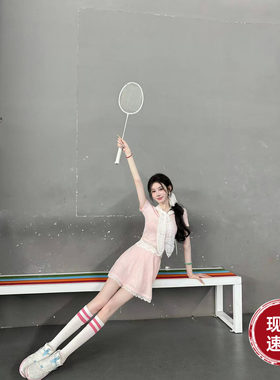Sun雅乔【拉夫女孩】夏季甜美韩系运动休闲时尚针织短袖半裙套装