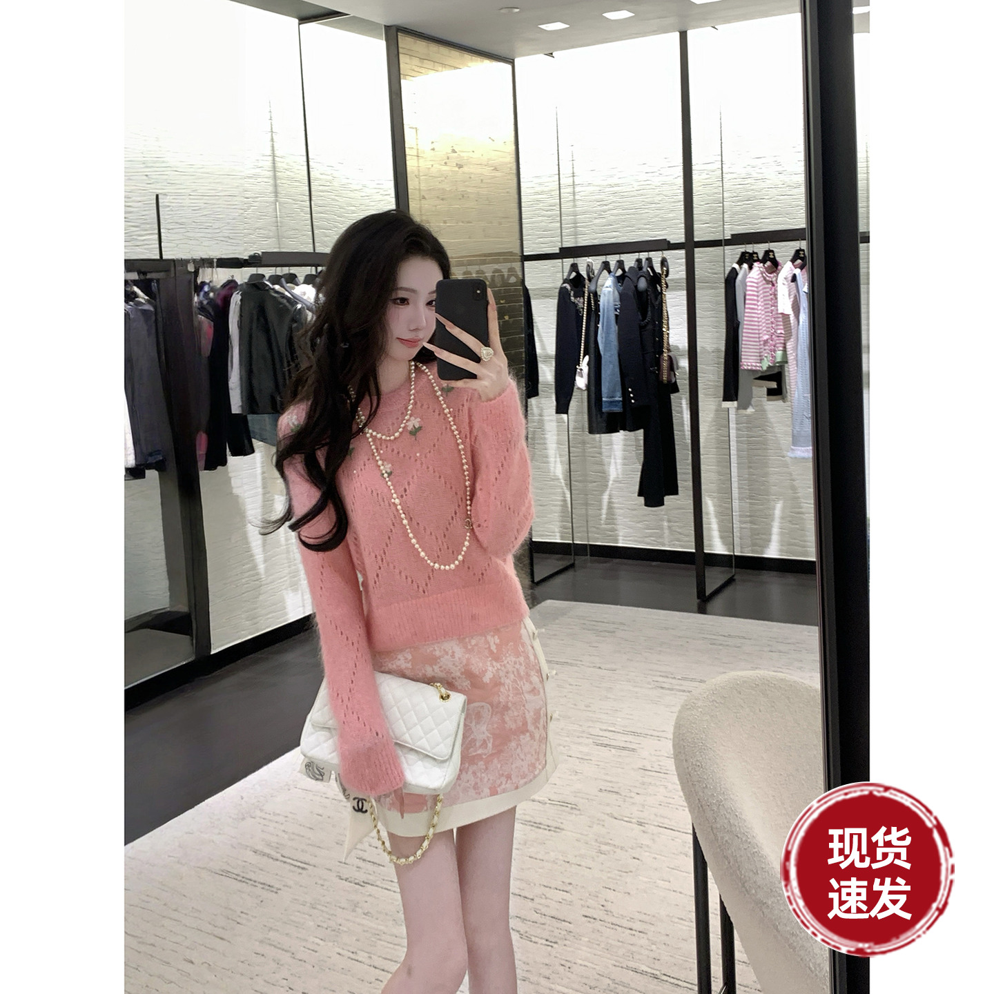 Sun雅乔【慵懒绒绒】早秋薄针织衫长袖镂空绣花马海毛套头毛衣女