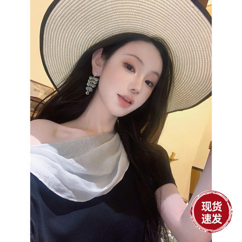 Sun雅乔【闲情雅致】夏季五分袖T恤莱赛尔醋酸桑蚕丝拼接上衣