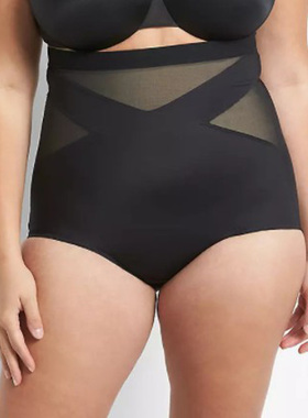 Plus Size美CA*肤/黑色高及高弹面料收腹超高腰包臀三角内裤XL2XL
