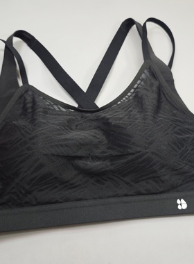 包邮75D海港城黑色一体杯垫交叉肩带无钢圈运动文胸有后扣