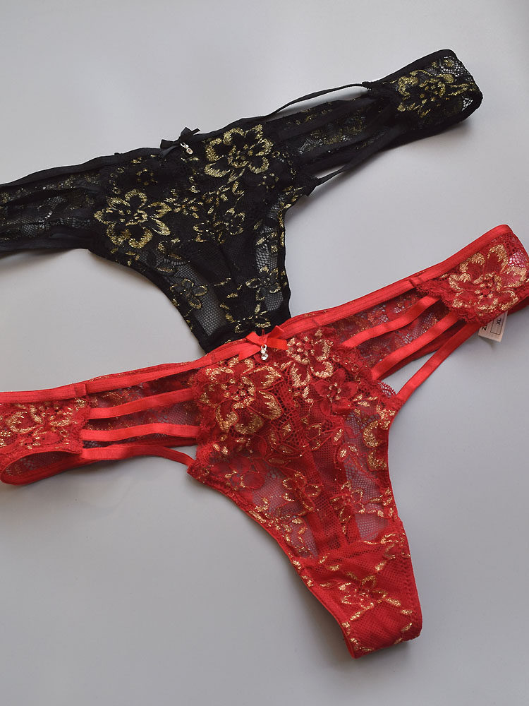 s-l-xl2xl红色浅金丝线蕾丝性感美臀低腰丁字裤