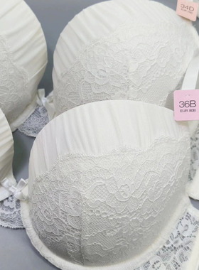 75E80CDE85D中东Nayo纯美白色蕾丝褶皱网纱大杯性感薄绵钢圈文胸