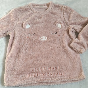 M/L西班牙oy萌萌粉猪猪毛绒绒暖呼呼长袖家居服睡衣39元包邮