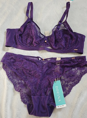 80C95C戴家旗下dori紫色蕾丝透视超薄钢圈文胸三角裤套装