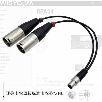 5芯小卡农母转两个标大卡农公WISYCOM线缆BPA54配件专用转换接头