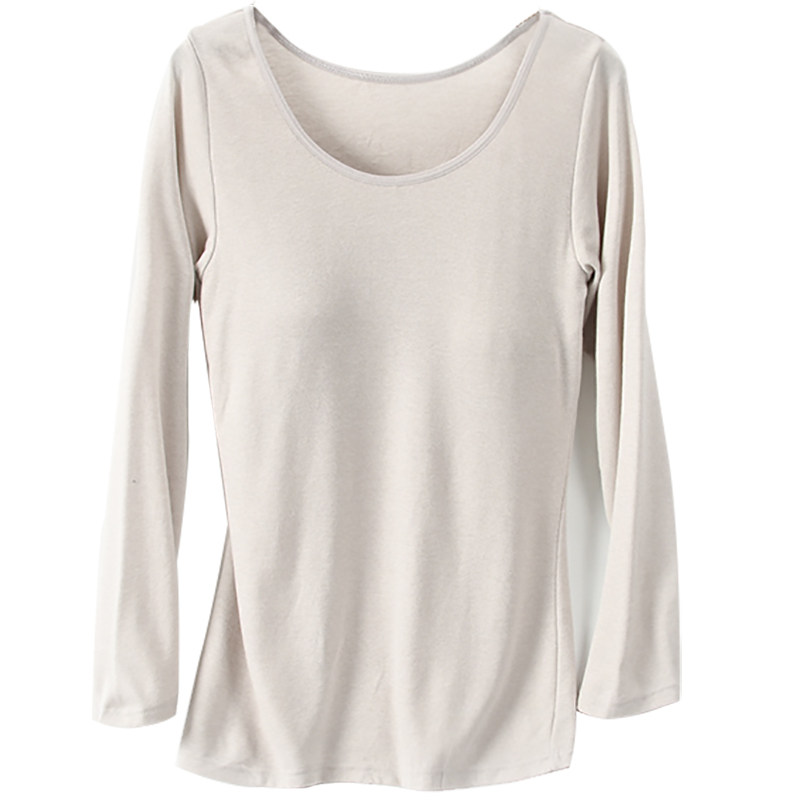 WOMENS INSERT TYPE WEAR BRA THREE-QUARTER SLEEVES HIGH-ELASTIC SCOOP NECK AUTUMN COAT BASE HEATING MATERIAL FREE INSERTS