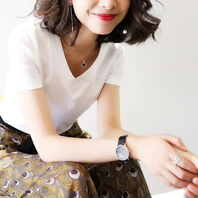 不会后悔80支新疆棉双面丝光棉女士正肩纯棉基础百搭t恤 夏日力荐