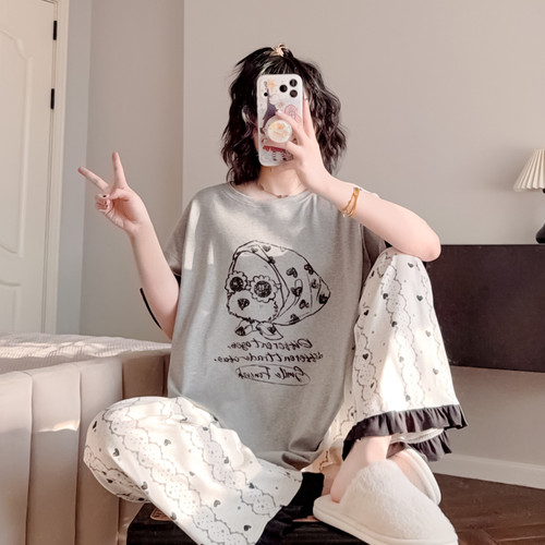 凉感透气纯棉睡衣女夏薄款可外穿