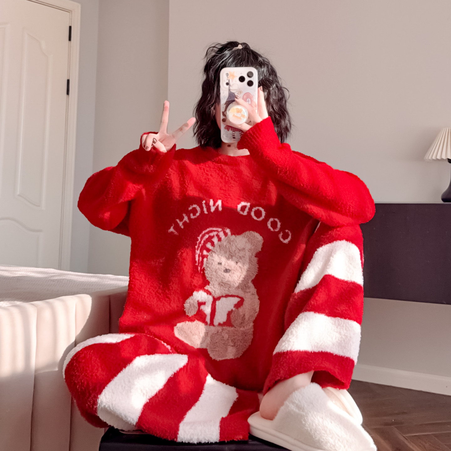 卡通小熊半边绒睡衣女秋冬软绵绵本命年加厚新年红色过年服家居服,女士内衣/男士内衣/家居服,睡衣/家居服套装,淘宝优惠券,粉丝福利购,淘宝优惠卷