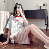 家居服薄款 卡通条纹睡衣女夏纯棉短袖 日系可外穿运动时尚 套装 短裤