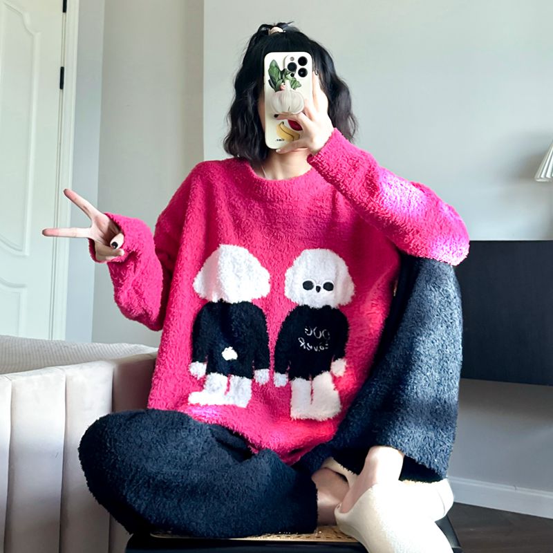可爱冬季软绵绵睡衣珊瑚绒家居服