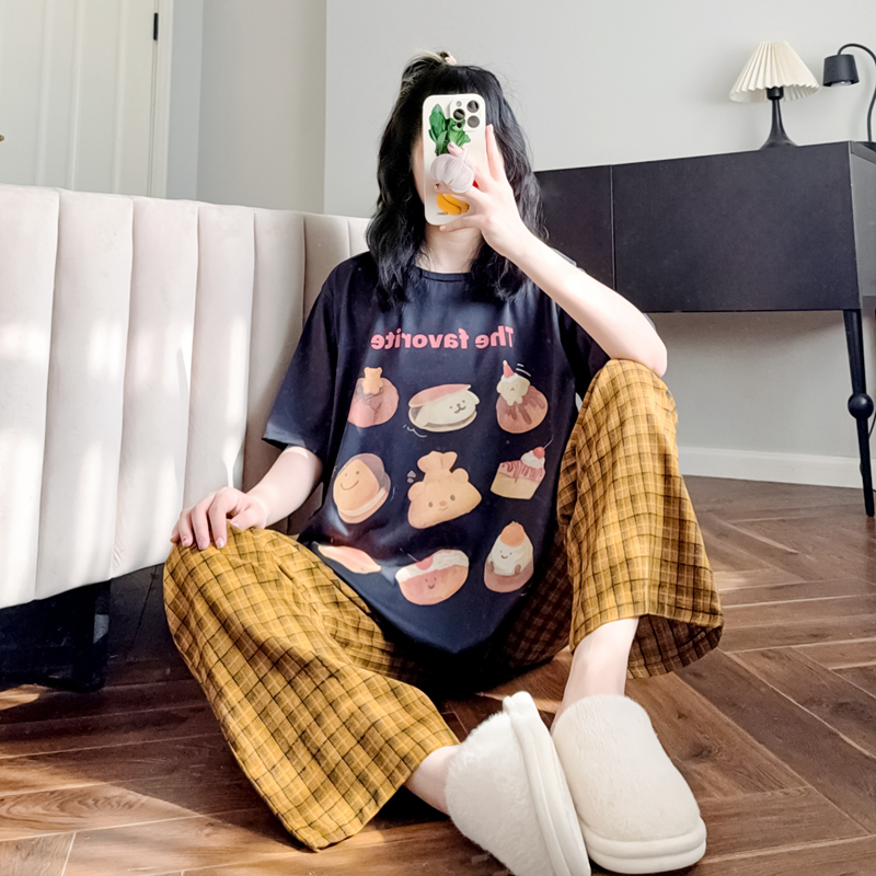 夏季新款纯棉睡衣薄款家居服套装