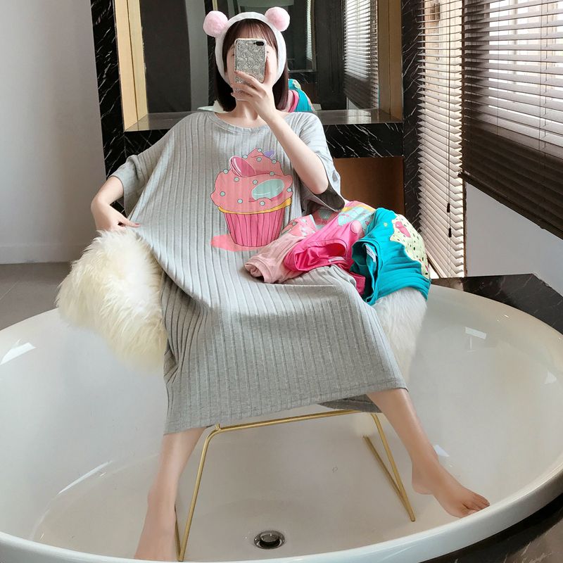 10月13日最新优惠蛋糕睡裙女夏短袖纯棉 薄款韩版甜美加长款宽松可爱少女胖mm睡衣