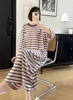 简约加长款睡裙女夏宽松家居服