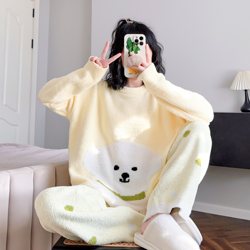 冬季可外穿睡衣半边绒家居服加厚