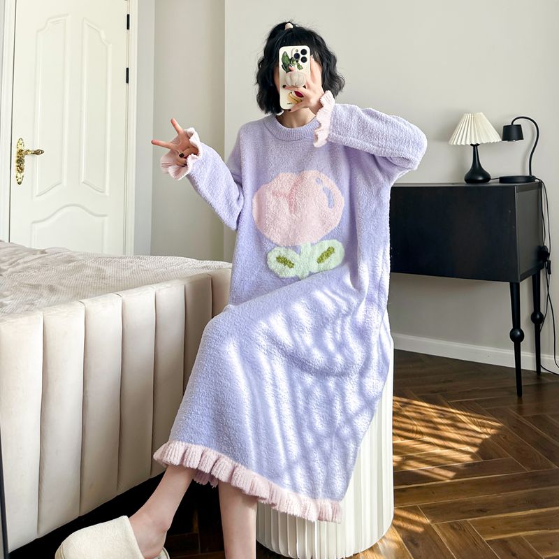 甜美秋冬睡裙软绵绵珊瑚绒家居服
