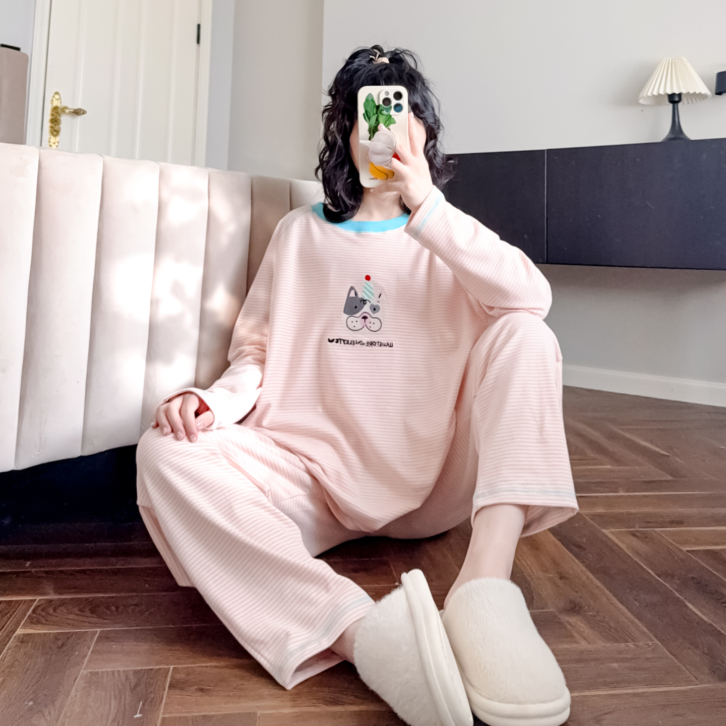 秋冬新款纯棉睡衣女宽松家居服春