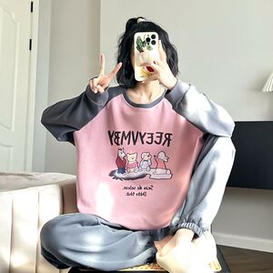 可爱动物睡衣女长袖纯棉春秋冬套装新款可外穿休闲可外穿家居服