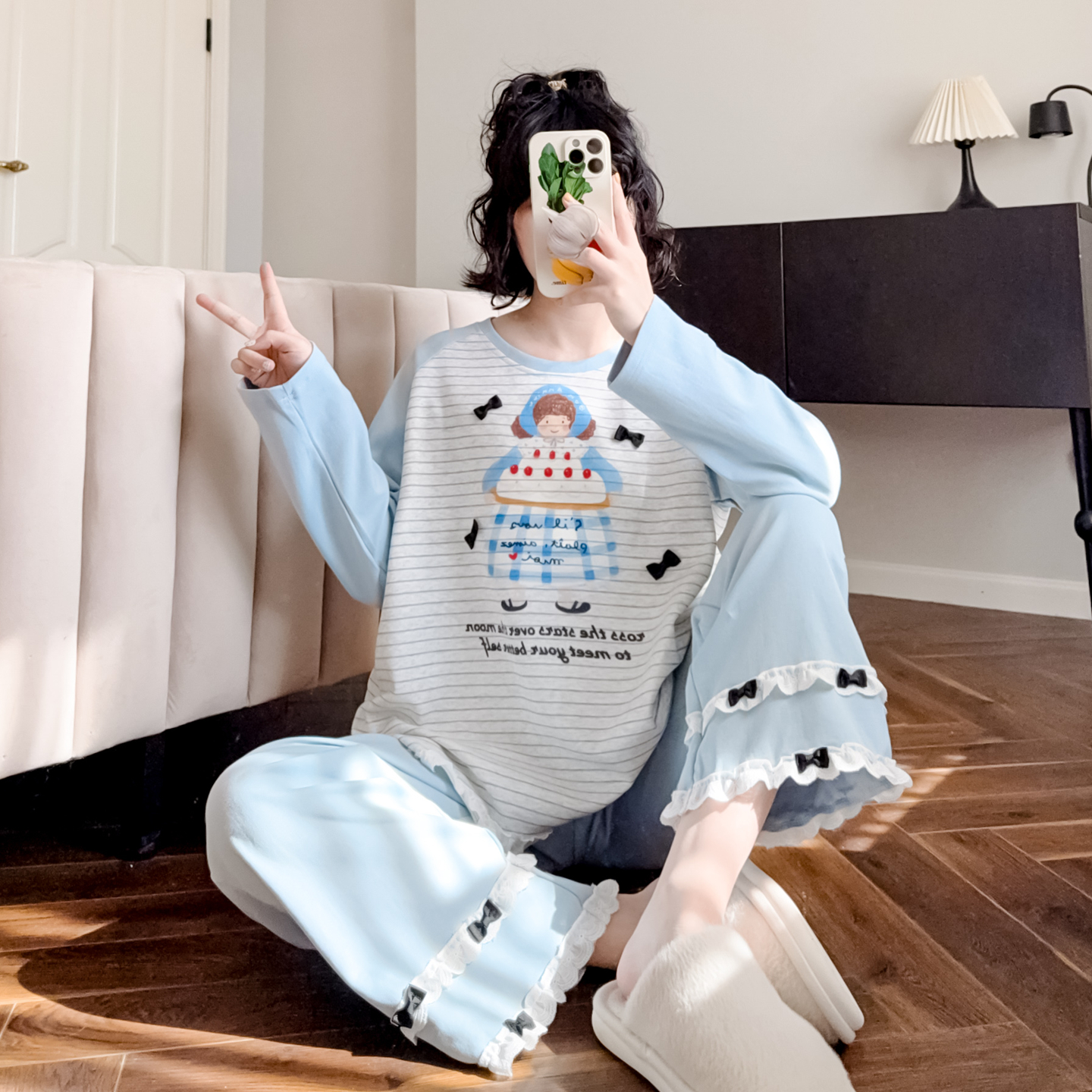 日系甜美可爱纯棉睡衣可外穿春秋