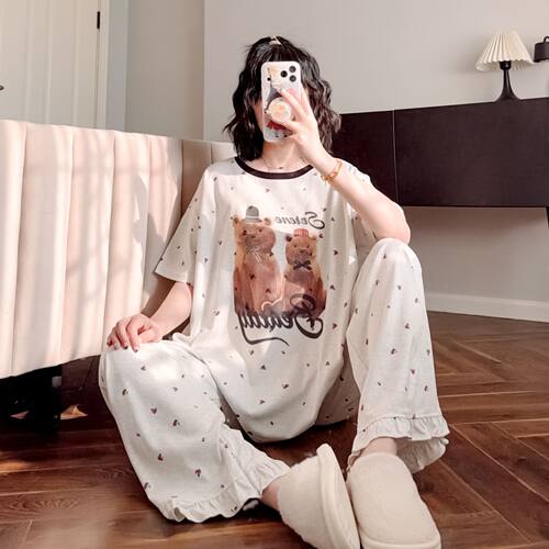可爱小熊睡衣女夏纯棉短袖家居服