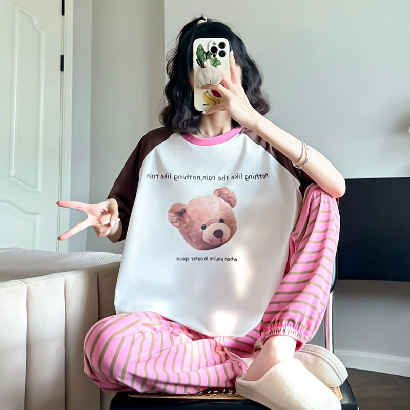 可爱小熊睡衣女夏纯棉宽松家居服