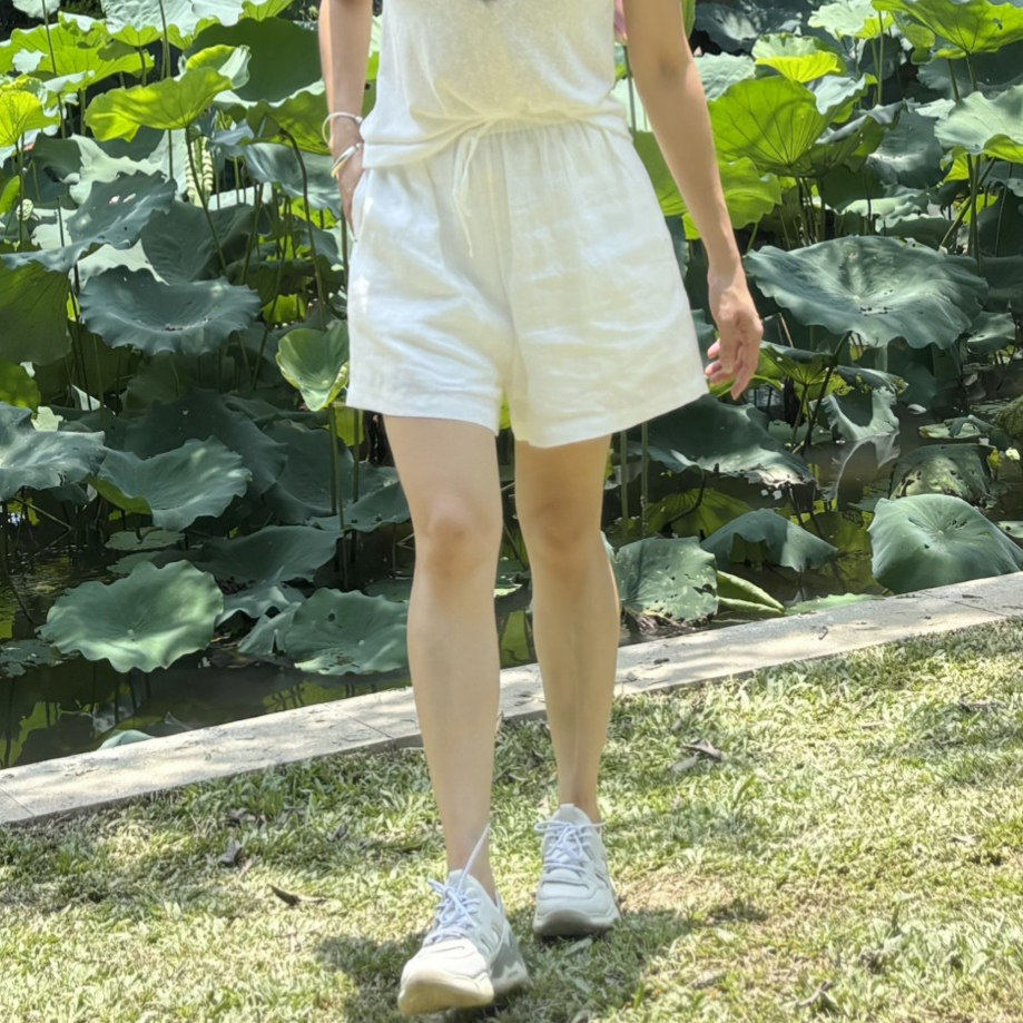 BreathSun女款高腰透气亚麻短裤宽松显瘦A字休闲百塔老钱风阔腿裤