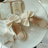 可甜可盐富家女春夏季 夏天 女士居家鞋 凉拖鞋 亚麻粗花呢蝴蝶结韩版