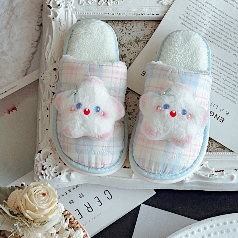 韩系甜美学院风居家鞋女秋冬可爱学生室内防滑保暖毛绒厚底棉拖鞋