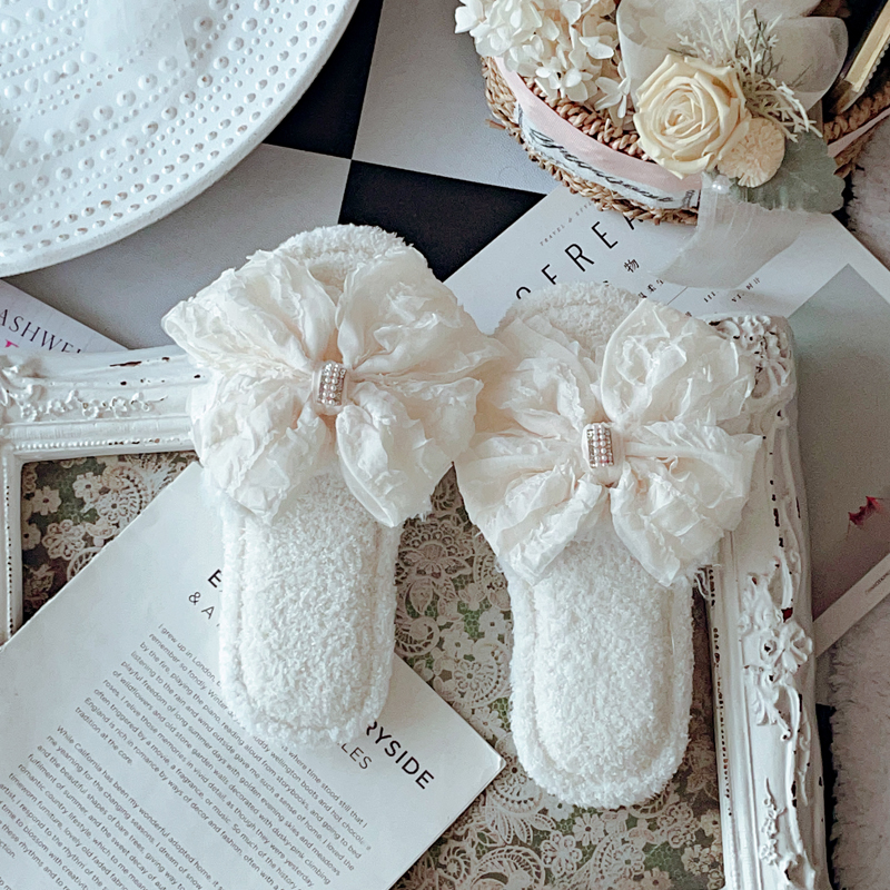 家用秋冬季毛毛拖鞋防滑软底法式