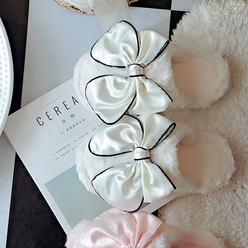 韩版大蝴蝶结保暖厚底防滑居家鞋