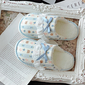 田园风可爱毛毛加绒棉拖鞋 女保暖防滑厚底情侣居家鞋 冬季 法式 新款