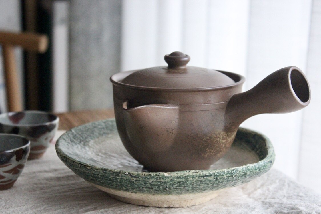 日本制|备前烧名家木村陶峰作备前侧把壶茶壶