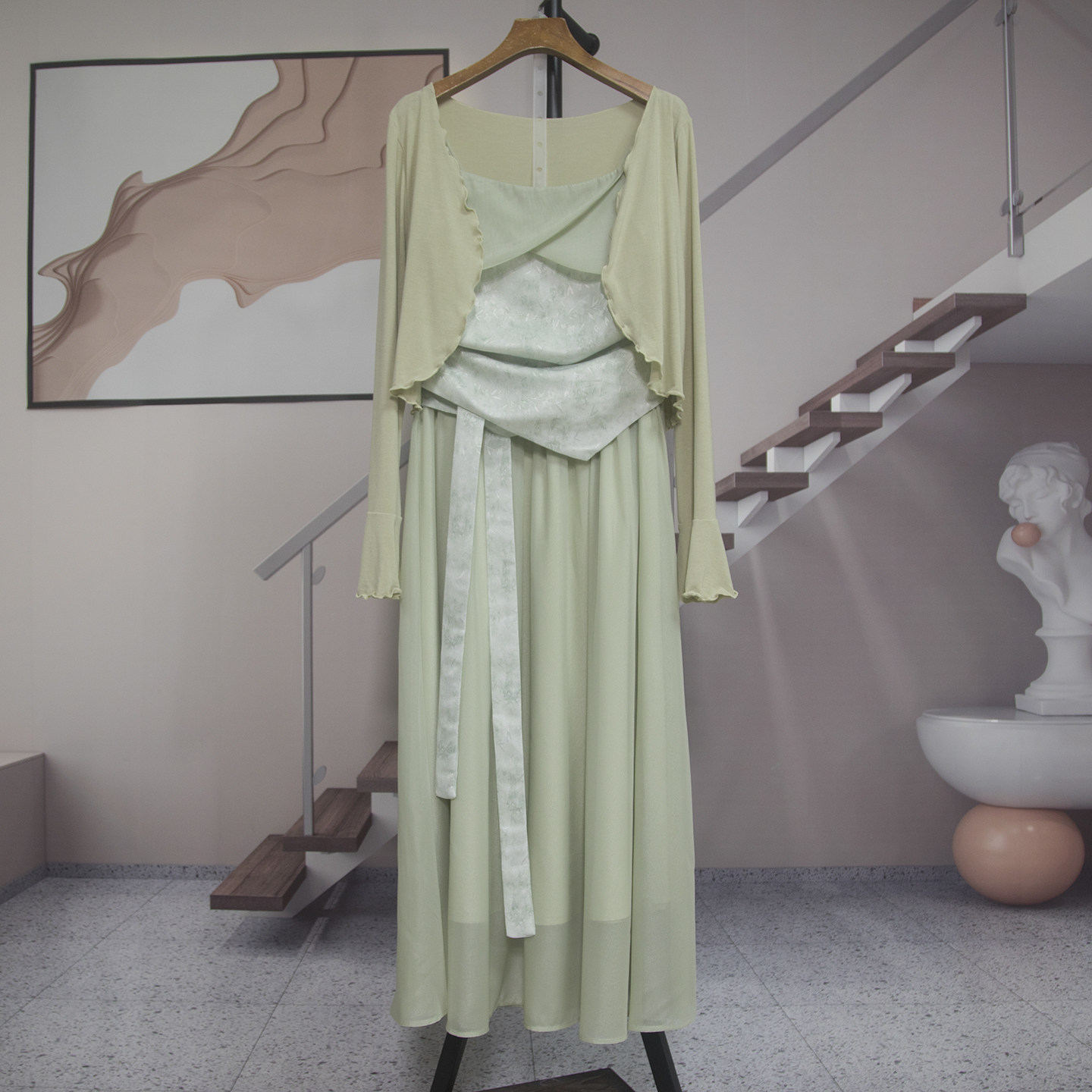 复古温柔风三件套女2026夏季新款开衫吊带长裙半身裙套装仙26078