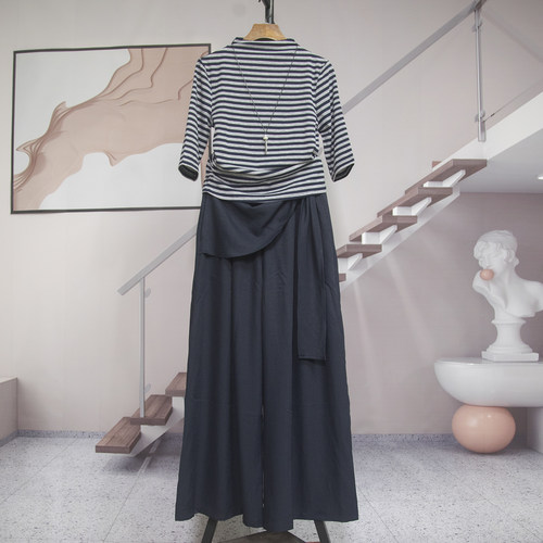 秋季女半高领T恤阔腿裤两件套