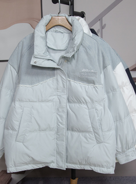 时尚宽松立领牛仔拼接羽绒服女2025冬季新款鸭绒百搭外套休闲1059