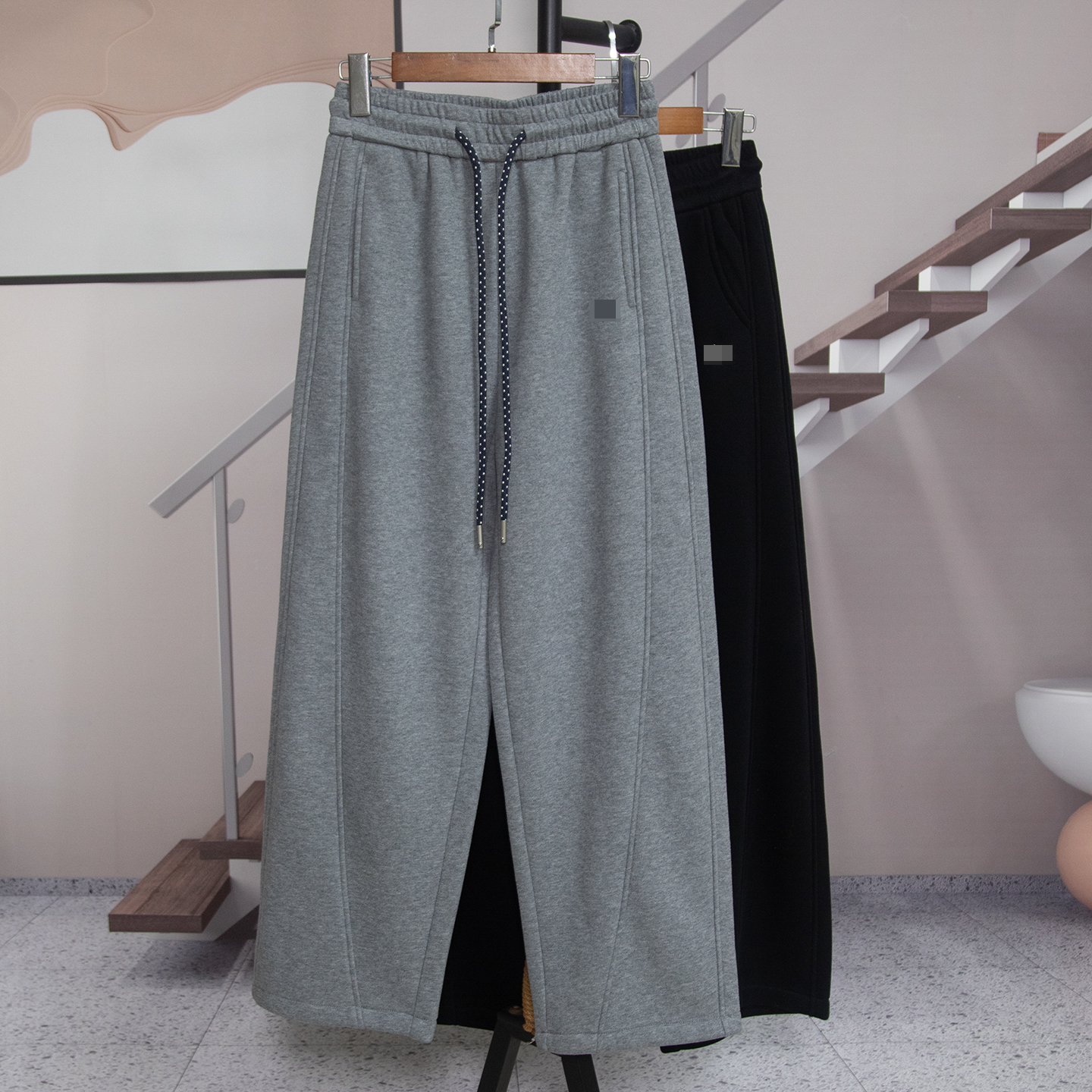 时尚抽绳宽松加绒松紧腰弯刀裤休闲长裤2025冬季新款百搭潮86629