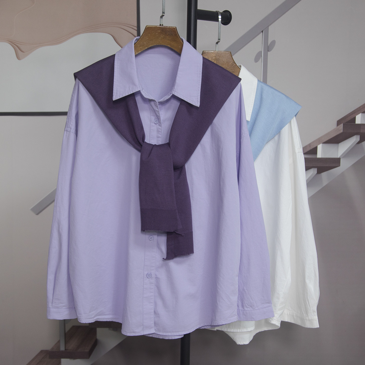 时尚韩系学院风披肩衬衫女2026春季新款长袖宽松百搭上衣潮51379