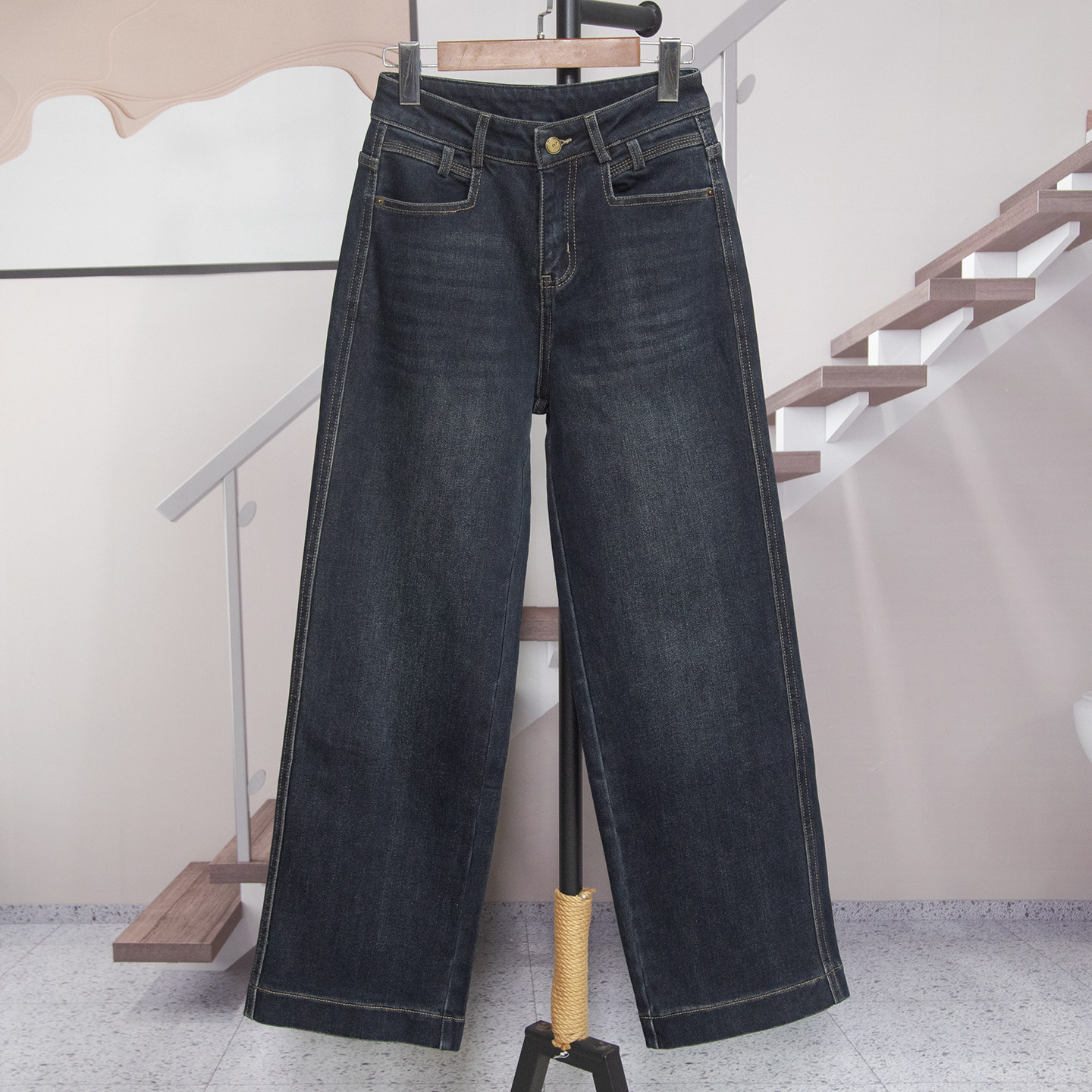 时尚抓绒磨毛牛仔阔腿裤女2025秋冬新款窄版直筒裤百搭长裤88666,女装/女士精品,牛仔裤,淘宝优惠券,粉丝福利购,淘宝优惠卷