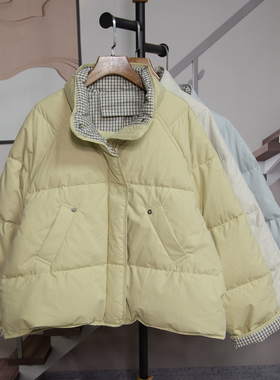 韩版格子拼接白鸭绒羽绒服女2025冬季新款宽松百搭时尚外套潮Y119